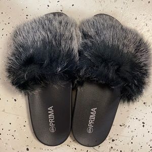 Prima Furry Sandals with rhinestones on the side
